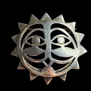 Vintage Sterling Silver Sun Face Brooch Pendant 925 Southwestern Style